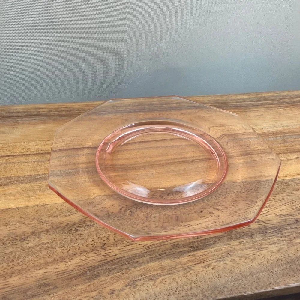 Vintage Pink Depression Glass Octagonal Salad Plate Art Deco 8.25 Inch Set of 4